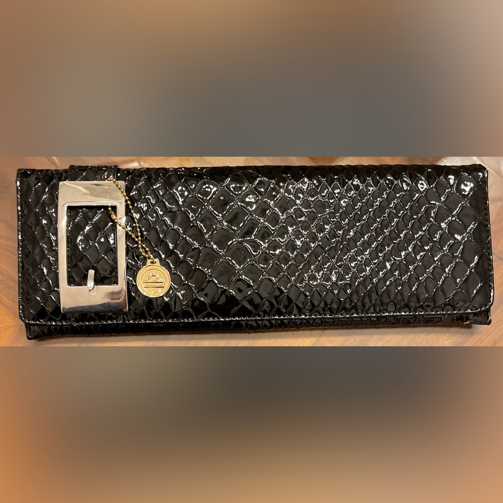 Black Patent Embossed Clutch Bag – Croc Effect